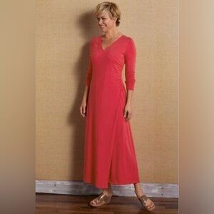 Soft Surroundings Red Faux Wrap Maxi Dress Holiday Flattering Quiet Luxury Comfy